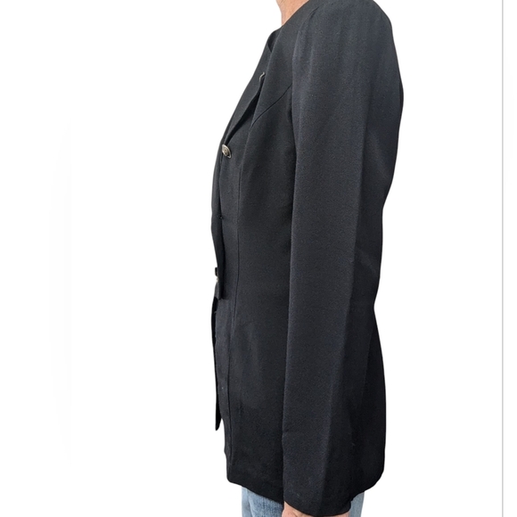 Vintage 80s Black Military Blazer Gold Buttons Power Suit Jacket Structured - Picture 5 of 16
